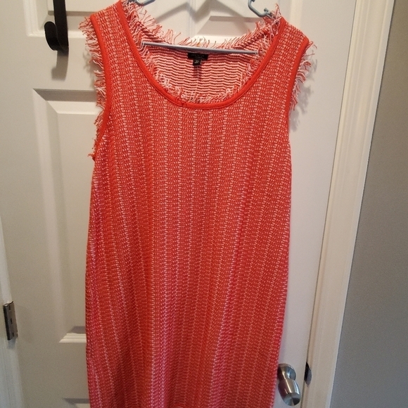 Ann Taylor  petite sz xlp. Red and white  tweed fringe dress. NWT - Picture 2 of 10